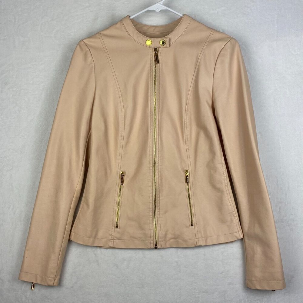 Calvin Klein Jacket Womens Small Full Zip Faux Leather Casual